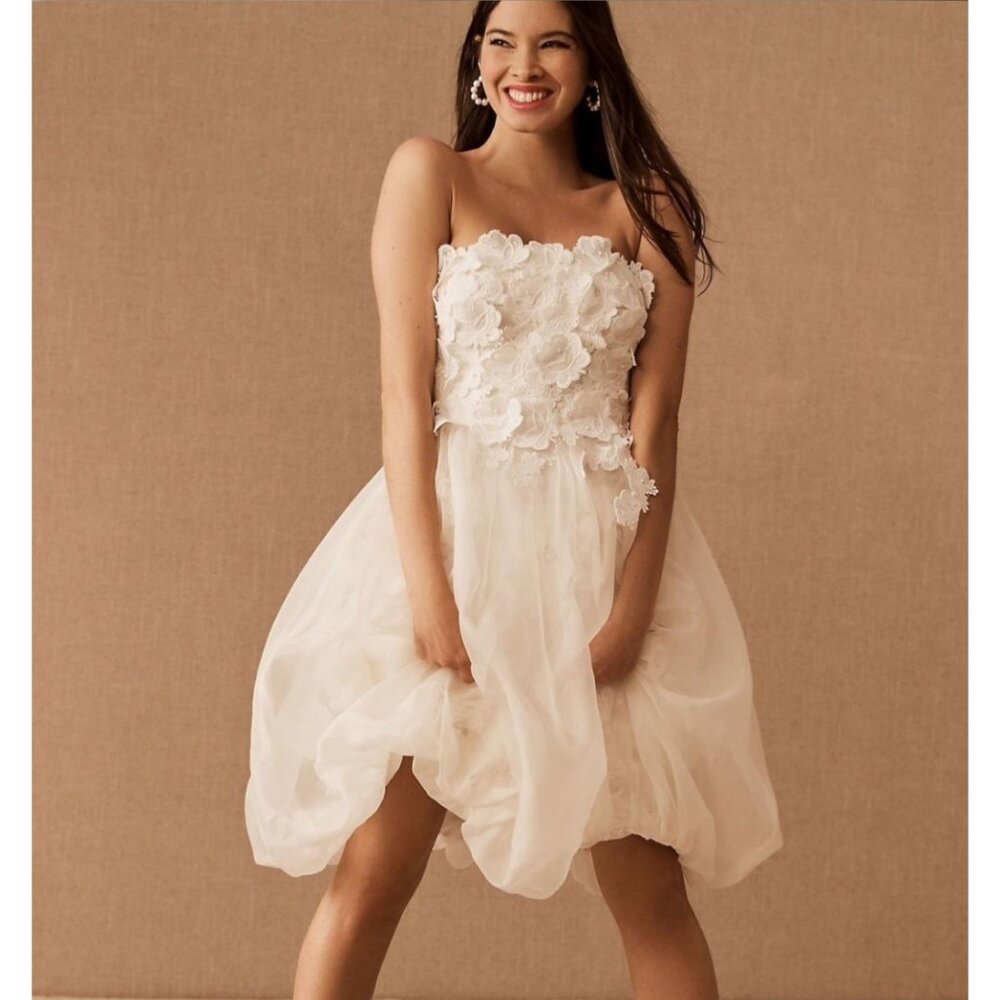 NWT BHLDN Anthropologie Bryn Floral Lace Tulle Skirt Strapless Bridal Mini Dress